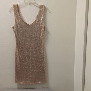 Crystal Doll Gold Sequin V-Neck Mini Dress